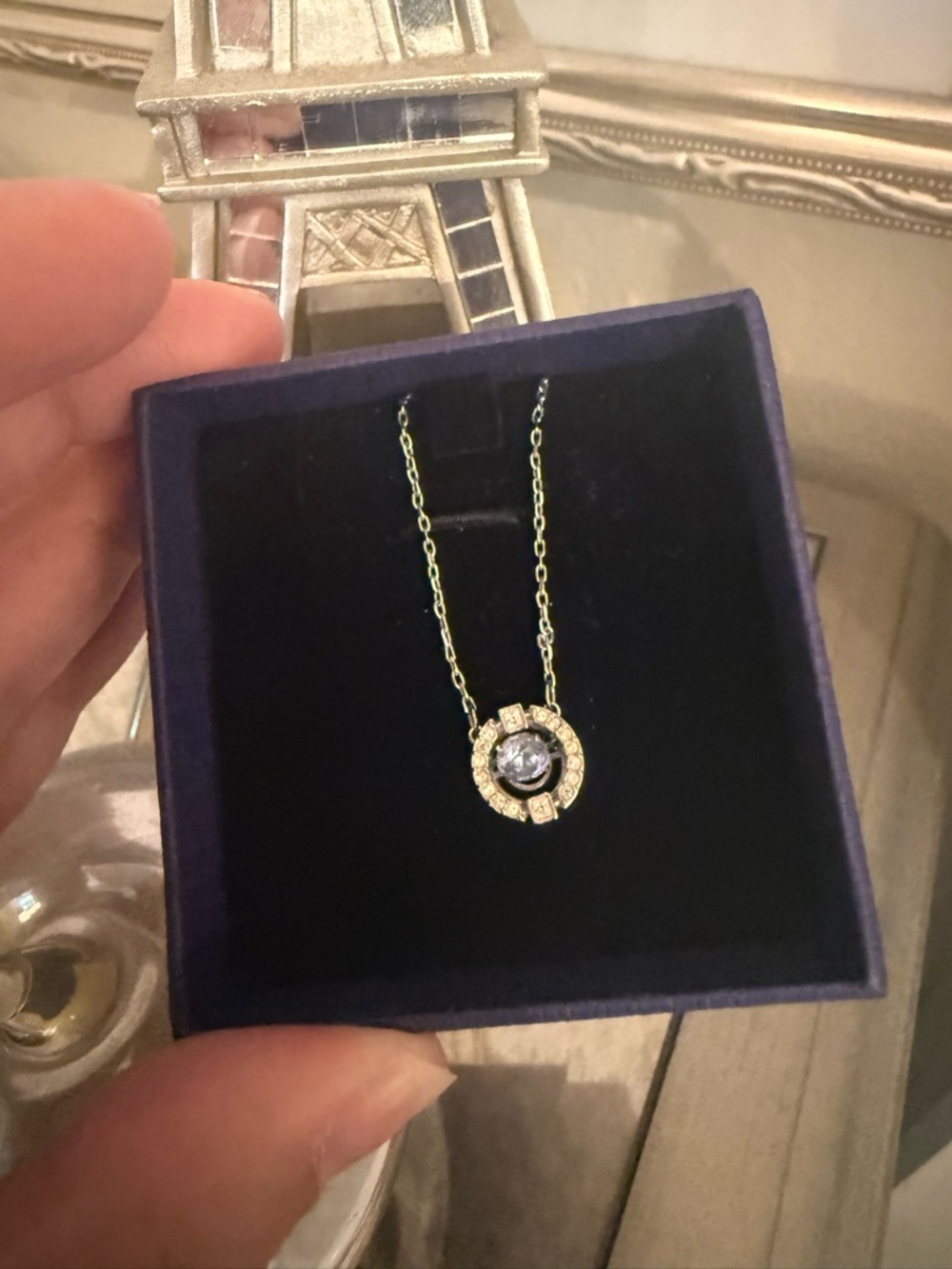 Swarovski Blue/Purple Floating Crystal Circle Pendant Necklace